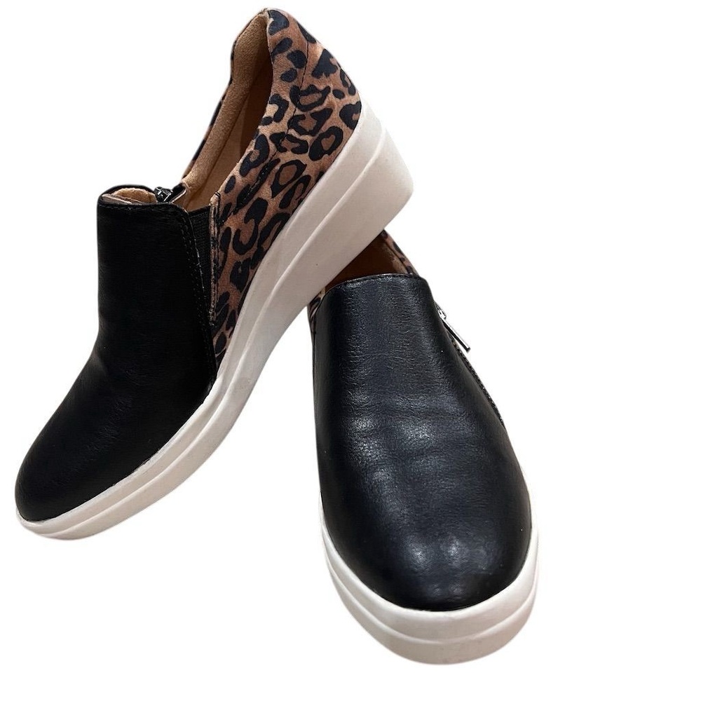 Naturalizer Sierra Black and Leopard Print Wedge Sneakers